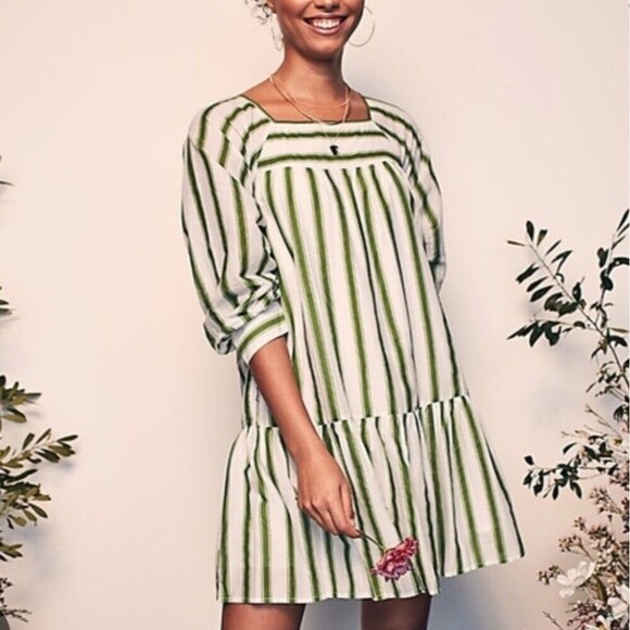 Happy X Nature Green White Striped Tiered Short Dress Womens Size XS - Picture 11 of 11